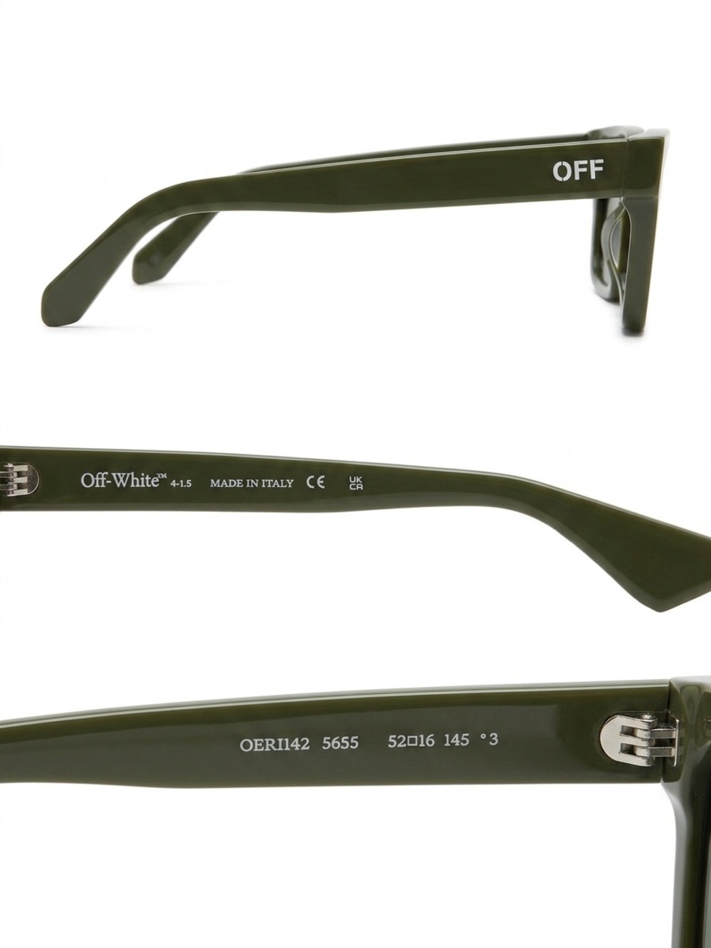 Off-White Rectangular Windsor Sunglasses in Olive Green - Picture 3 of 5